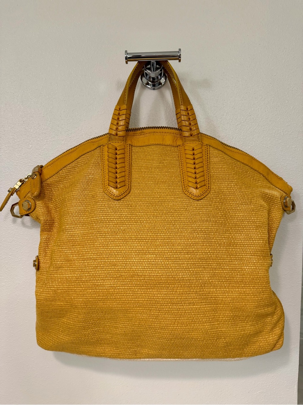 orYANY Mustard Yellow Whipstitched Leather Handle Fabric Tote